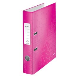 Biblioraft Leitz 180° WOW, carton laminat, partial reciclat, FSC, A4, 52 mm, roz