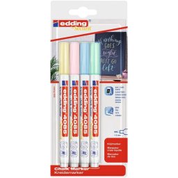Marker Edding 4085, cu creta lichida, varf rotund 1-2 mm, 4 culori pastel/blister