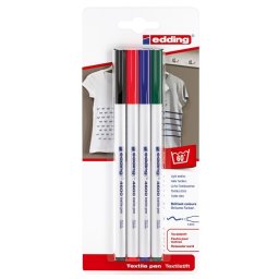 Marker Edding 4600, pentru textile, varf rotund 1 mm, 4 culori/blister