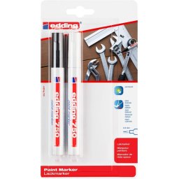 Marker Edding 750, cu vopsea, corp metalic, varf 2-4 mm, negru/alb, blister