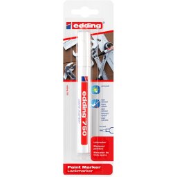 Marker Edding 750, cu vopsea, corp metalic, varf 2-4 mm, alb, blister