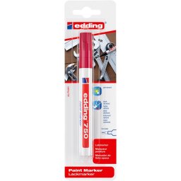 Marker Edding 750, cu vopsea, corp metalic, varf 2-4 mm, rosu, blister