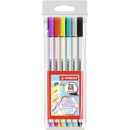 Marker Stabilo 68, varf tip pensula, 6 bucati/set