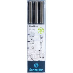 Liner pentru desen tehnic SCHNEIDER Pictus, varf fetru (0.3/0.5/0.7mm), 3 buc/set - negru