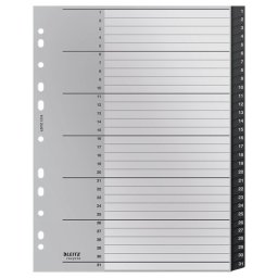 Index LEITZ Recycle, PP cu amprenta CO2 neutra, partial reciclat, reciclabil, A4 MAXI, 1-31, negru