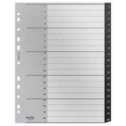 Index LEITZ Recycle, PP cu amprenta CO2 neutra, partial reciclat, reciclabil, A4 MAXI, 1-20, negru