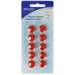 Set 10 magneti Westcott, d15 mm, rosu, sustin 3/4 coli