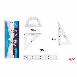 Set geometrie Main Paper, 4 piese, transparent, raportor, 2 echere, rigla 20 cm, blister albastru