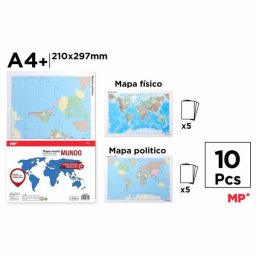 Set harta lumii Main Paper, A4, politica si fizica, contine marile si oceanele, 10 bucati/set