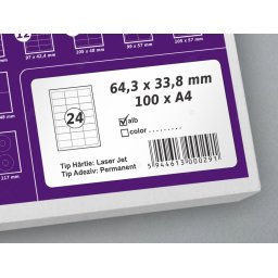 Etichete autoadezive A4, 64.3 x 33.8 mm, 24 etichete coala A4