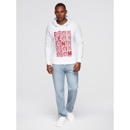 Ombre Men's non-stretch kangaroo sweatshirt with hood and print - white