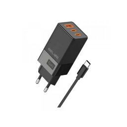 Incarcator de retea 65W, 2x USB-C PD 3.0, 1x USB-A QC 3.0, negru, cablu USB-C inclus