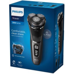 Aparat de barbierit Shaver Seria 3000 S3343/13, Barbierit umed şi uscat, Fara fir, Autonomie 60 de minute, Negru