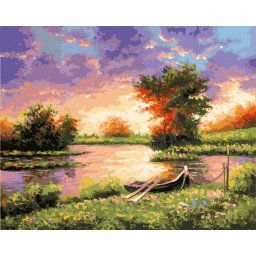Set pictura pe numere, cu sasiu, Peisaj langa lac, 40x50 cm