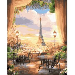 Set pictura pe numere, cu sasiu, Intalnire in Paris, 40x50 cm