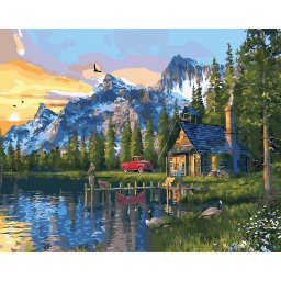 Set pictura pe numere, cu sasiu, Casuta pescarului, 40x50 cm
