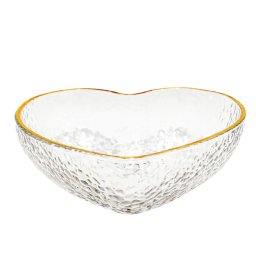 Bol elegant Pufo Gold Heart pentru servire alune, fistic, bomboane, fructe, gustari, 18 cm– design rafinat in forma de inima