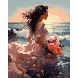 Set pictura pe numere, cu sasiu, Flori si valuri, 40x50 cm