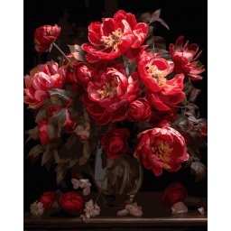 Set pictura pe numere, cu sasiu, Bujori rosii, 40x50 cm