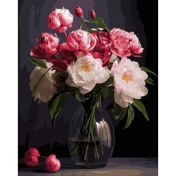 Set pictura pe numere, cu sasiu, Vaza cu bujori, 40x50 cm