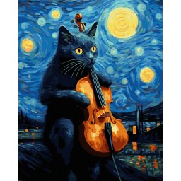 Set pictura pe numere, cu sasiu, Pisica cu violoncel, 40x50 cm