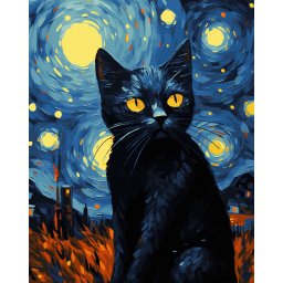 Set pictura pe numere, cu sasiu, Pisica noptii, 40x50 cm