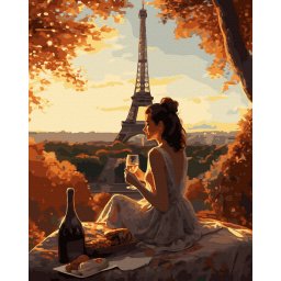 Set pictura pe numere, cu sasiu, Fata in Paris, 40x50 cm