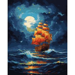 Set pictura pe numere, cu sasiu, Vapor in miez de noapte, 40x50 cm
