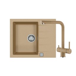 Set chiuveta granit Alveus Cadit 10 G55, baterie Aquila G55 cu circuit apa filtrata, 3010520, 59 cm, Bej
