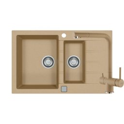 Set chiuveta granit Alveus Cadit 70 G55, baterie Aquila G55 cu circuit apa filtrata, 3010526, 79 cm, Bej