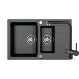 Set chiuveta granit Alveus Cadit 70 G91, baterie Aquila G91 cu circuit apa filtrata, 3010527, 79 cm, Negru