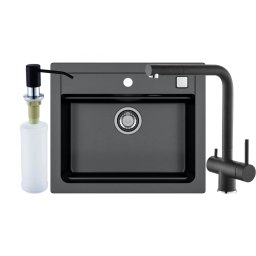 Set chiuveta granit Alveus Atrox 30 G91, baterie Aquila G91 cu circuit apa filtrata + dozator, 3010529, 59 cm, Negru