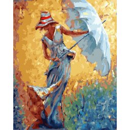 Set pictura pe numere, cu sasiu, Femeie cu umbrela, 40x50 cm