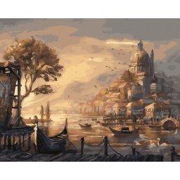 Set pictura pe numere, cu sasiu, Catedrala langa mare, 40x50 cm