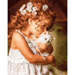 Set pictura pe numere, cu sasiu, Fetita cu pisoi, 40x50 cm