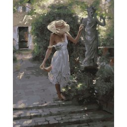 Set pictura pe numere, cu sasiu, Fata si statuia, 40x50 cm