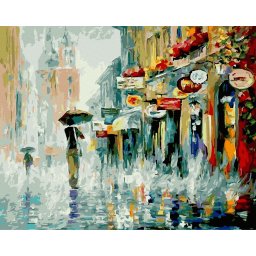 Set pictura pe numere, cu sasiu, Oras in ploaie, 40x50 cm