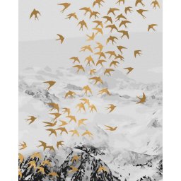 Set pictura pe numere, cu sasiu, Pasari - vopsea aurie, 40x50 cm