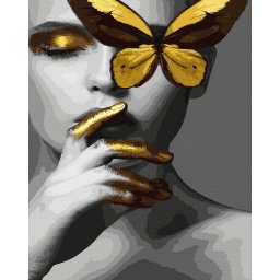 Set pictura pe numere, cu sasiu, Fluturele de aur - vopsea aurie, 40x50 cm