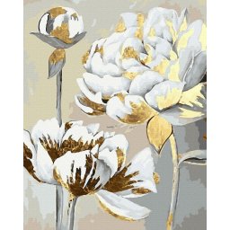 Set pictura pe numere, cu sasiu, Flori stralucitoare - vopsea aurie, 40x50 cm