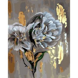 Set pictura pe numere, cu sasiu, Flori - vopsea aurie, 40x50 cm