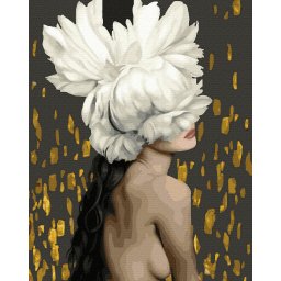 Set pictura pe numere, cu sasiu, Floare alba - vopsea aurie, 40x50 cm