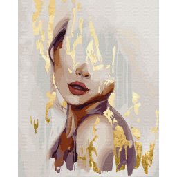 Set pictura pe numere, cu sasiu, Schita de portet - vopsea aurie, 40x50 cm