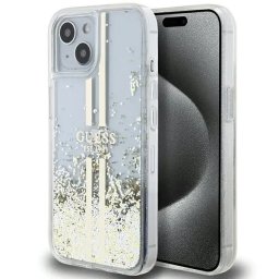 Husa Guess - Carcasă rigidă - compatibil cu Apple iPhone 15 Plus 6.7" rigidă Liquid Glitter Stripes - Glitter - culoare Auriu, Transparent