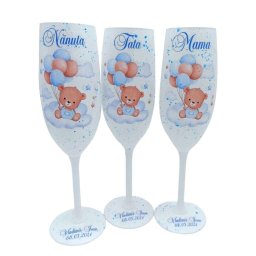 Set 3 pahare botez pentru parinti & Nanuta, model Blue Baby Bear personalizat - FEIS402023