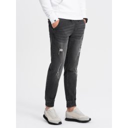 Ombre Men's JOGGER denim pants with rubbing - black