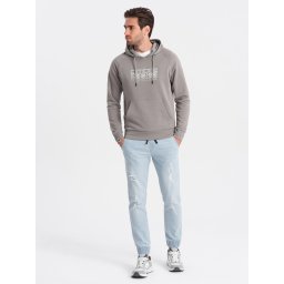 Ombre Men's JOGGER denim pants with rubbing - light blue