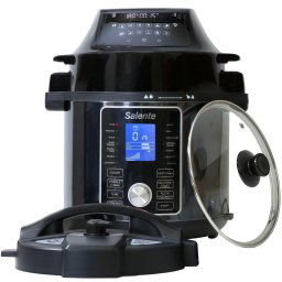 MultiCooker Salente Ario, 1500 W, 6 L, gatire sub presiune, control digital, 42 programe, 11 moduri de gatire, Timer, Negru