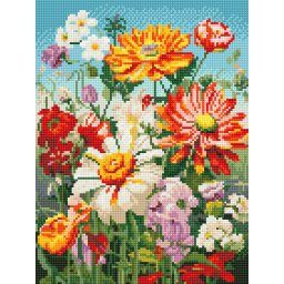 Set goblen cu diamante, cu sasiu, Camp de flori, 30x40 cm