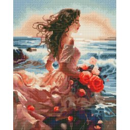 Set goblen cu diamante, cu sasiu, Flori si valuri, 40x50 cm